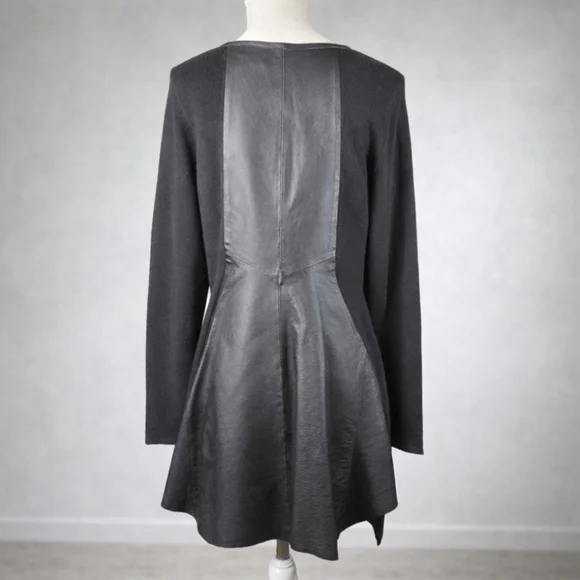 Stella Carakasi Small Black Tunic Sweater Assymetrical Hem Leather Back Womens - Picture 10 of 16